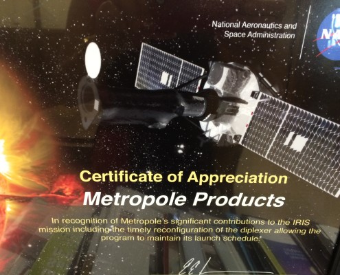 Metropole NASA Certificate Appreciation IRIS Launch